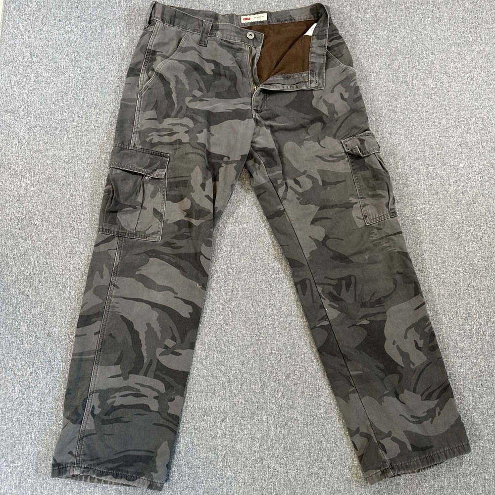 Wrangler Relaxed Fit Fleece Lined Camo Pants Gray 32x32 Men's Work Utility